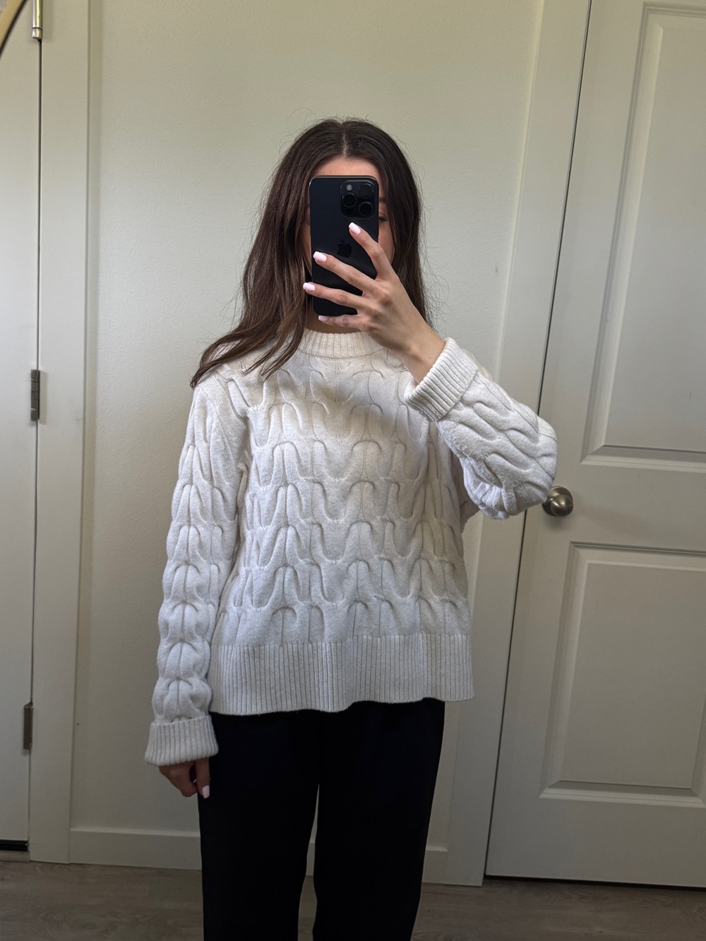 White Cable Crewneck Sweater